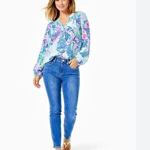 Lilly Pulitzer NEW 29" South Ocean High Rise Skinny Ankle Caribbean Blue Size 14